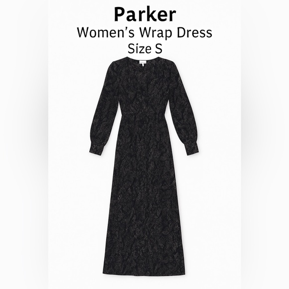Parker Black Snake Print Long Sleeve Wrap Dress – Size S - Picture 2 of 3